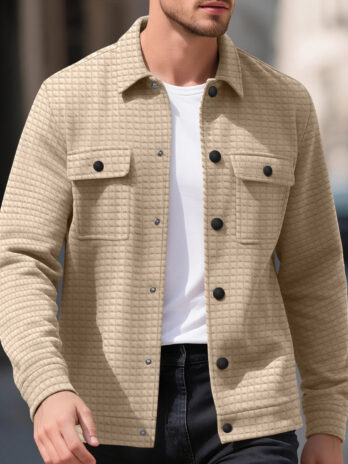 Casual Jacquard Checkered Loose Knit Work Shirt For Men