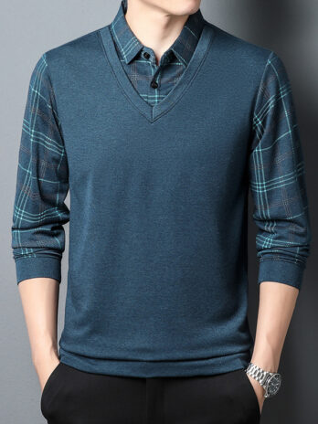 Men’s Long-sleeved Middle-aged And Elderly Clothing Fake Two-piece T-shirts