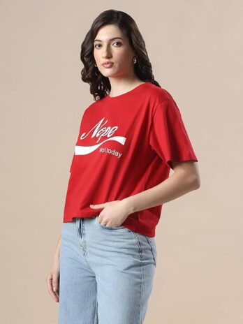 Globus Women Green Colourblocked Round Neck Casual Boxy Fit T-Shirt