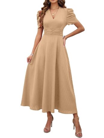 Shasmi Girl’s & Women’s Solid Color V-Neck A-Line Maxi Dress for Women
