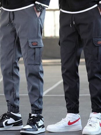 Men’s Loose All-match Multi-pocket Wear-resistant Solid Color Ankle Banded Working Pants