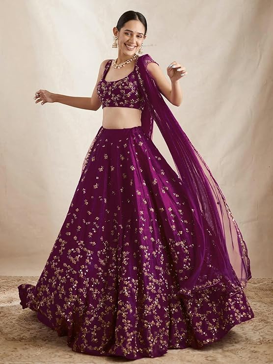 JULEE Women's Silk Embroidered Semi-Stitched Lehenga Choli Rotli LH-New - Image 3