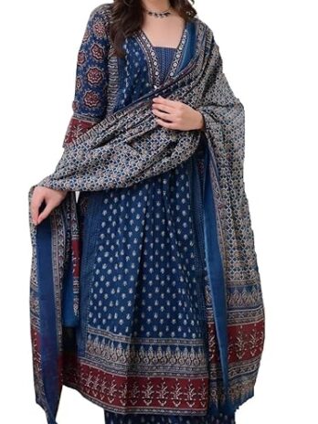 KLOSIA Women’s Rayon Printed Anarkali Kurta and Pant with Dupatta Set
