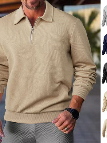 Lapel Jacquard Half-zipper Sweatshirt Fashion Solid Color Long-sleeved Tops For Men Clothing