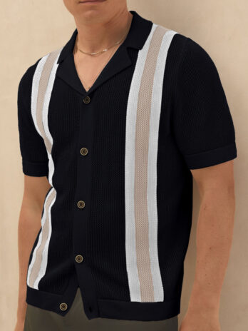 Men’s Fashion Cuban Collar Short Sleeve Knitted Cardigan