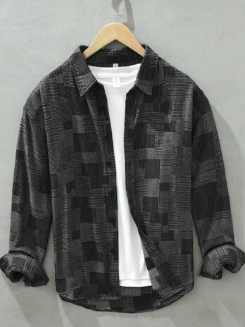 Jacquard Color Matching Casual Denim Long-sleeved Shirt Men’s Loose Shirt Coat
