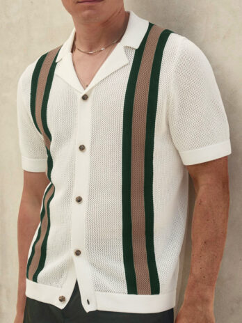 Men’s Fashion Cuban Collar Short Sleeve Knitted Cardigan