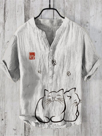 Printed Men’s Casual Loose-fit Retro Short-sleeve