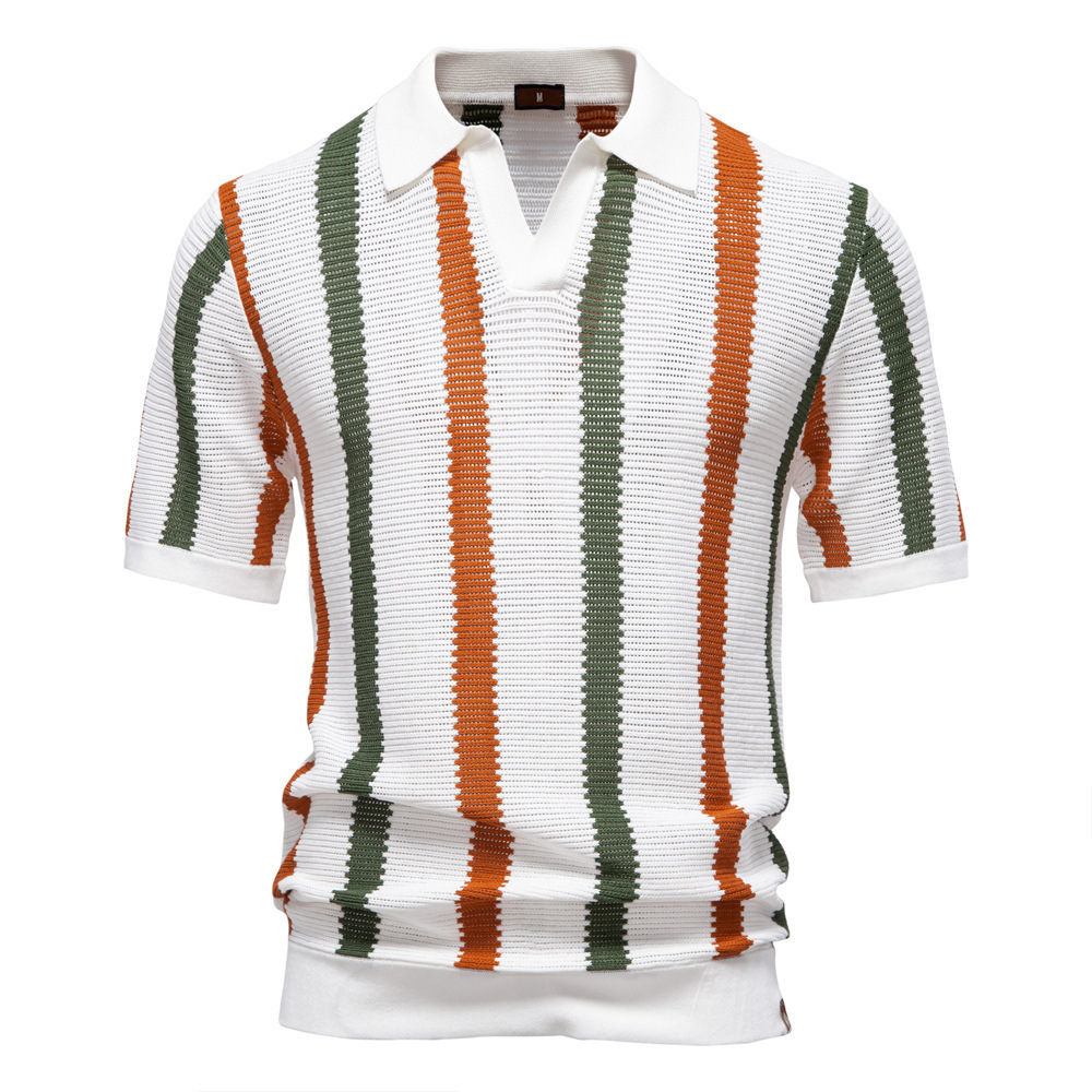Summer New Breathable Hollow Men Short-sleeved Knitting Polo Shirt - Image 3