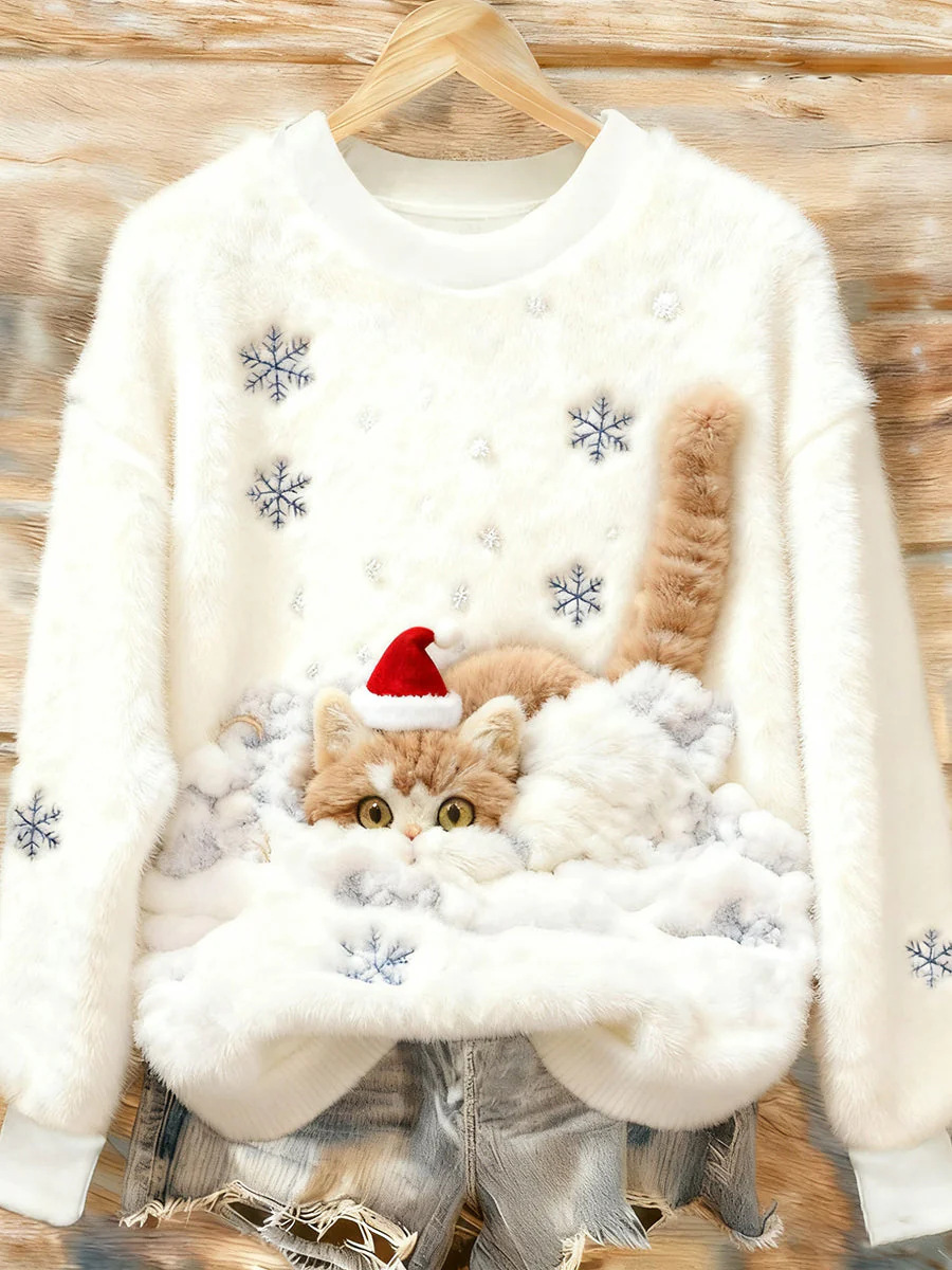 3D Digital Printed Flannel Christmas Women's Crew-Neck Sweater - Image 6