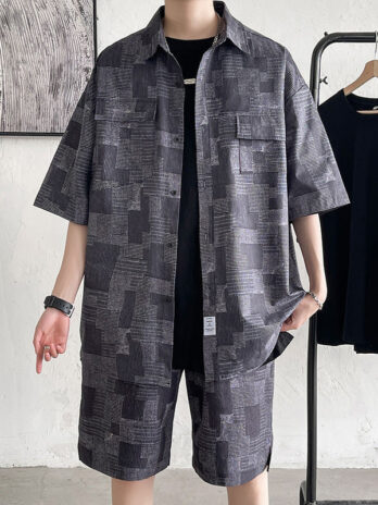 Five-point Shirt Retro Hong Kong Style Trendy Handsome Two-piece Suit