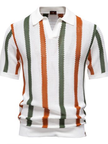 Summer New Breathable Hollow Men Short-sleeved Knitting Polo Shirt