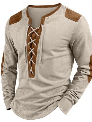 Stitching Henry Long Sleeve Drawstring Men’s T-shirt