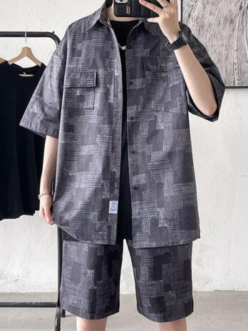 Five-point Shirt Retro Hong Kong Style Trendy Handsome Two-piece Suit