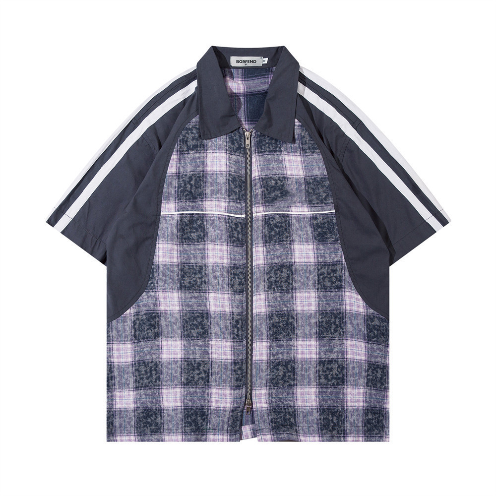 Men's Contrast Color Plaid Short Sleeve Shirt - Image 5