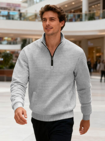 Men’s Sweatshirt Autumn And Winter New Style Stand-up Collar Long Sleeve Small Check