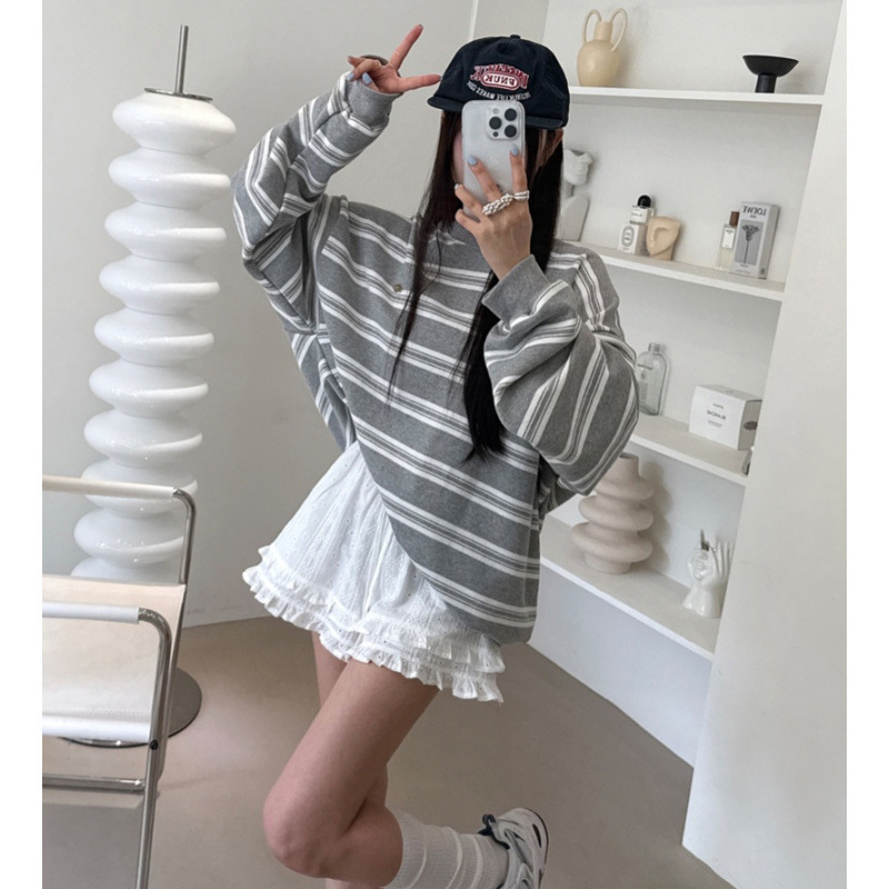 Korean Retro Preppy-Style Striped Long-Sleeve Sweatshirt - Image 2