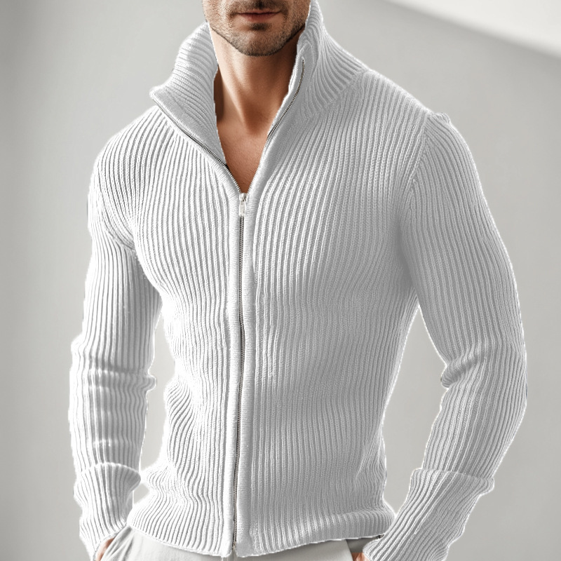 Knitted Zip-up Turtleneck Cardigan For Men - Image 10