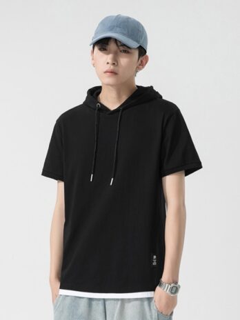 Casual Simple Men’s Clothing Cotton Hooded T-shirt