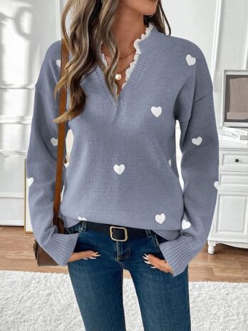 Valentine’s Day Clothing V-neck Love Sweater For Women