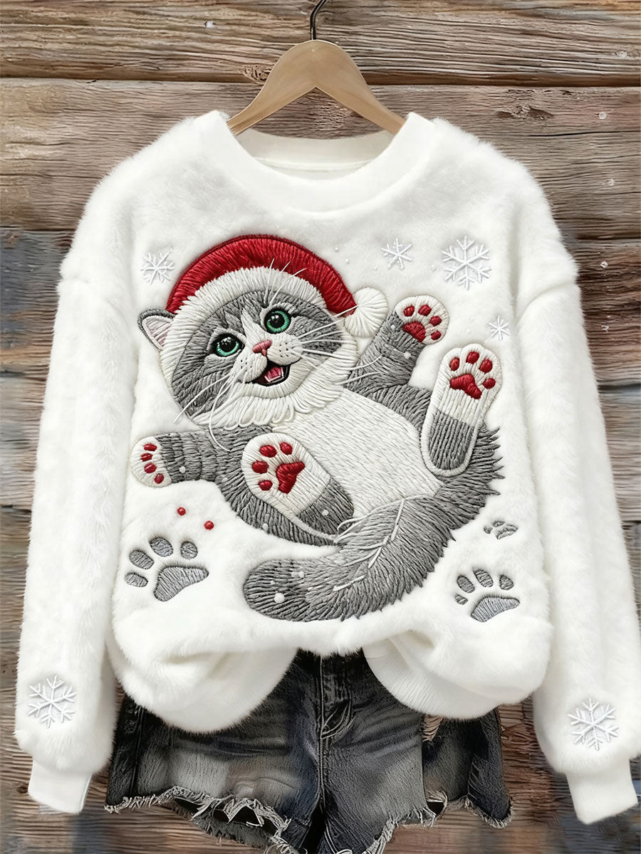 3D Digital Printed Flannel Christmas Women's Crew-Neck Sweater - Image 9