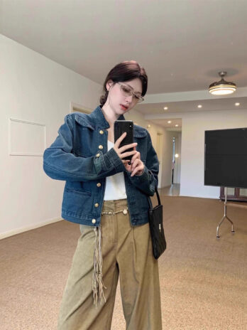 Mid-ancient Stand Collar Women’s Denim Jacket Autumn