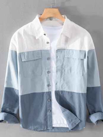 Cotton Long Sleeve Stitching Casual Men’s Clothing Shirt