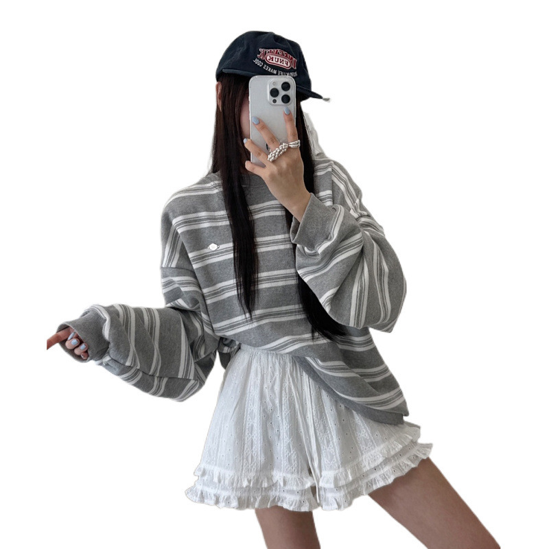 Korean Retro Preppy-Style Striped Long-Sleeve Sweatshirt - Image 3