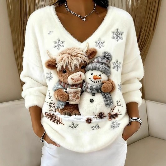 Fashionable Digital-Printed Christmas Women's V-Neck Sweater - Image 2