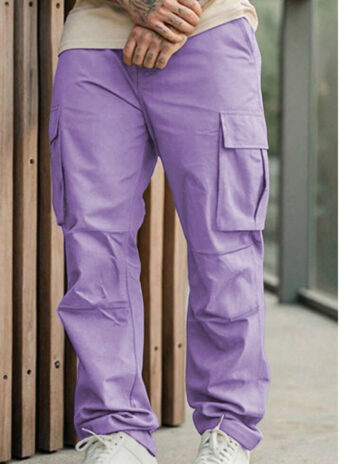 Solid-color Men’s Sporty-casual Work Trousers With A Multi-pocket Design