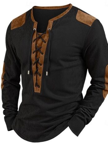 Stitching Henry Long Sleeve Drawstring Men’s T-shirt