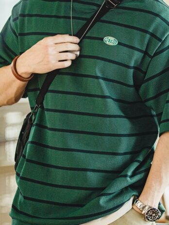 Men’s Retro Fine Striped Contrasting Short Sleeved Shirt