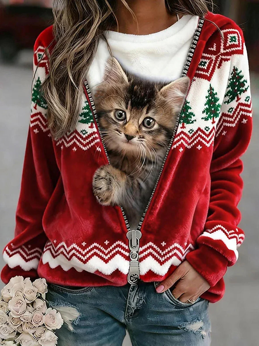 3D Digital Printed Flannel Christmas Women's Crew-Neck Sweater - Image 10