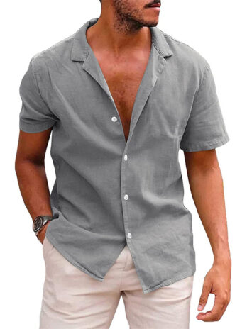Men’s Tops Casual Button Down Shirt Short Sleeve Beach Shirt Summer Mens Clothing