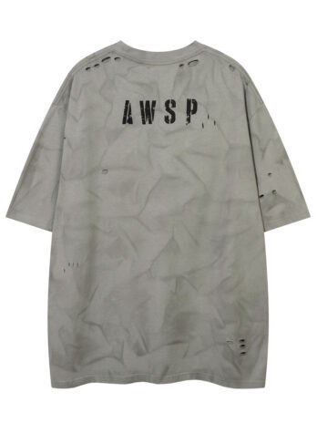 Letter Printed Ripped Short Sleeve T-shirt