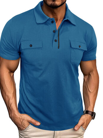 Summer Lapel Button Polo Shirt With Pockets Outdoor Fashion Short Sleeve Tops For Men Clothing