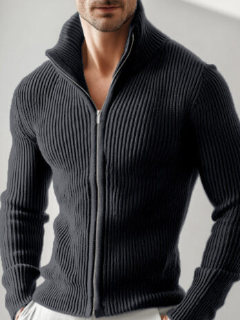 Knitted Zip-up Turtleneck Cardigan For Men