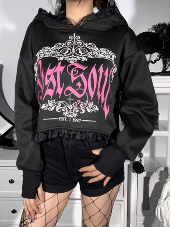 Women’s Dark Style Lace Hooded Trendy Printed Sweatshirt