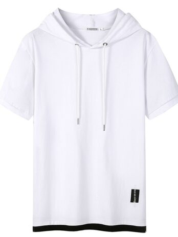 Casual Simple Men’s Clothing Cotton Hooded T-shirt