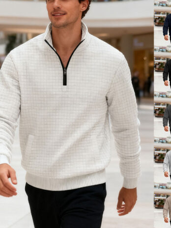 Men’s Sweatshirt Autumn And Winter New Style Stand-up Collar Long Sleeve Small Check